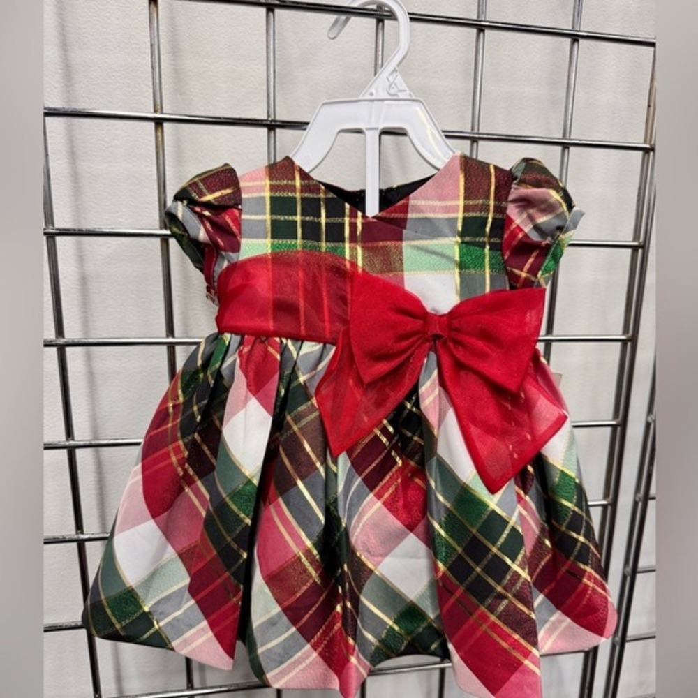 Bonnie Baby Girl Size 3-6 Mths Red/Multi Plaid NWT 2 Pc Christmas Dressy Dress‎
